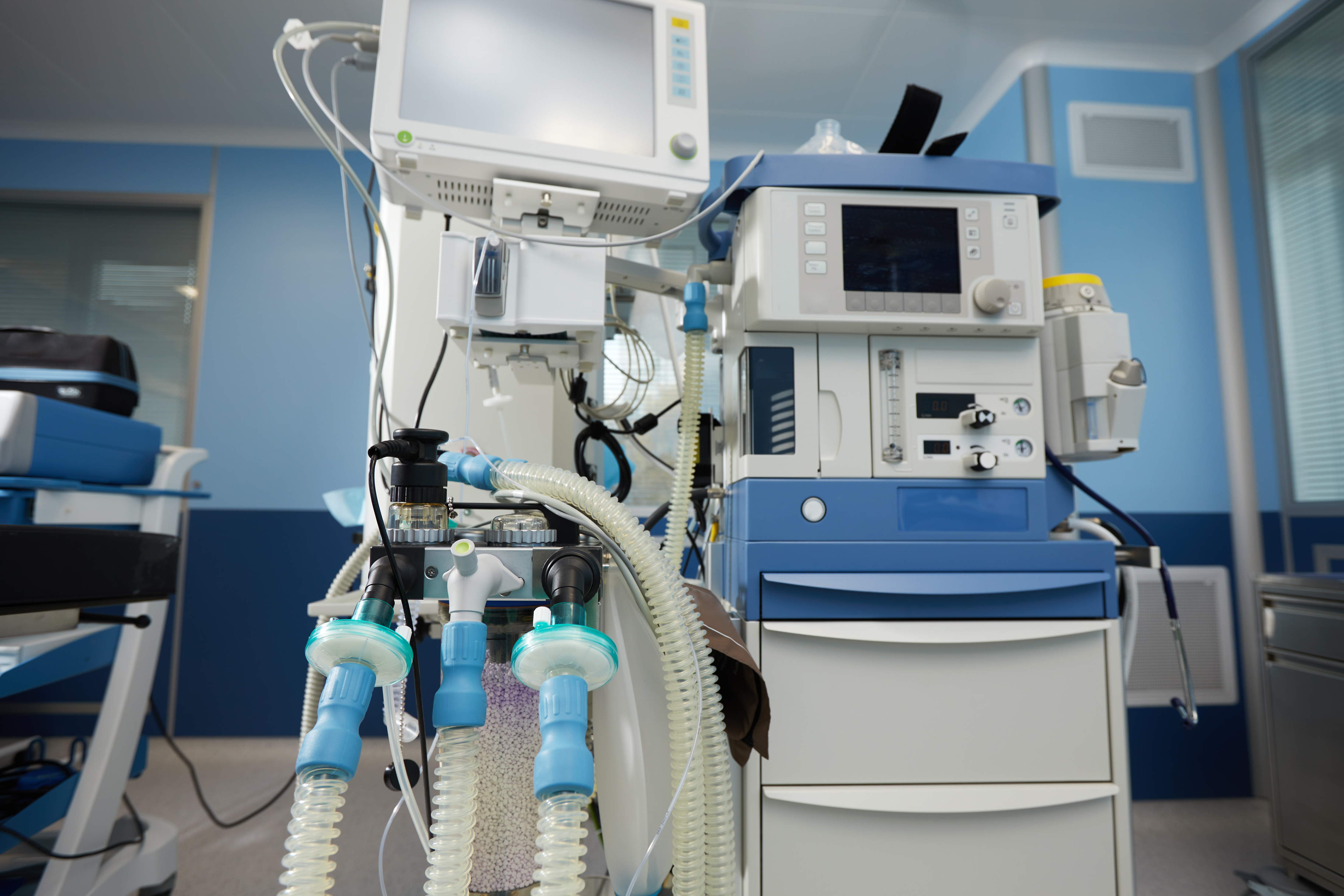 Medical Oxygen Concentrator is ready to use front of the emergency room at the hospital. Medical Device Individual portable oxygen cylinder to put gas for patients with respiratory disorders
